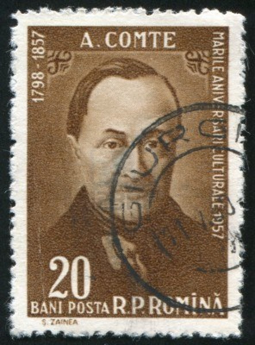 10071784-romania--circa-1957-stamp-printed-by-romania-show-auguste-comte-circa-1957