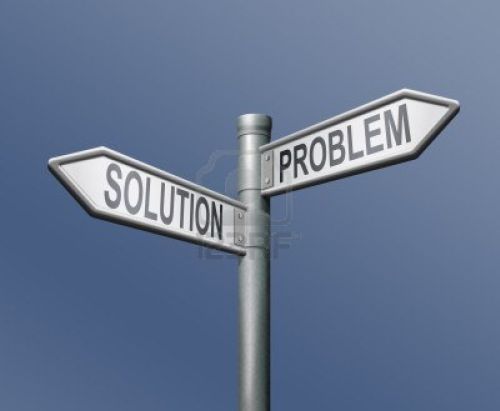 8363722-problem-solution-road-sign-blue-background